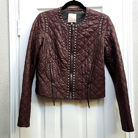 Rebecca Taylor Burgandy Quilted Leather Jacket, Size S - Picture 3 of 12